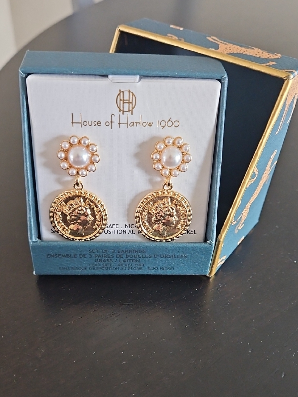 House of Harlow 1960 Gold and Pearl Medallion Drop Earrings